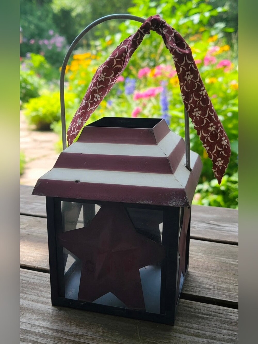 Vintage  large stars and stripes tealight lantern